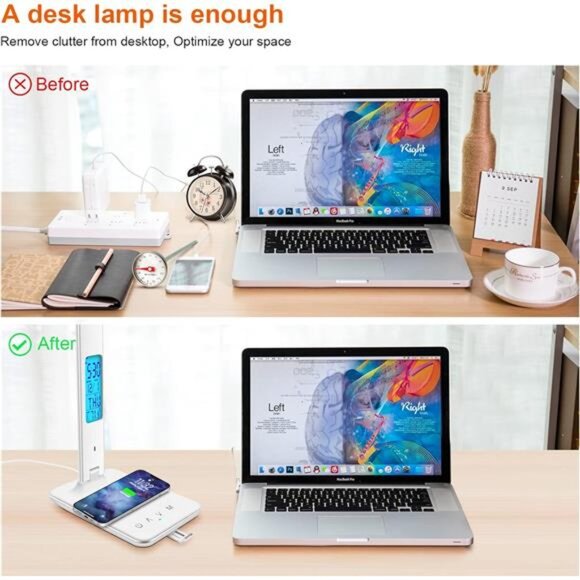 Desk Lamp with Wireless Charger, USB Charging Port, Dimmable Office Desk Light - Picture 2 of 7